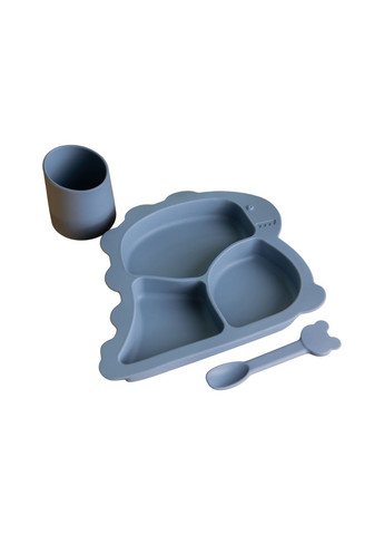 Детский набор силиконовой посуды с чашкой и тарелкой 3 секции для малыша безопасная посуда с ложкой ProDobro (364190400)
