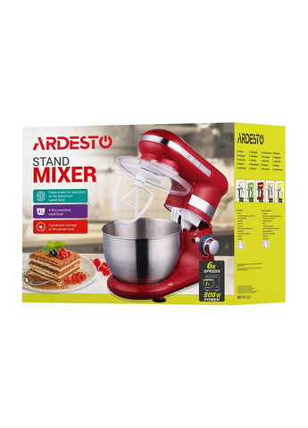 Миксер планетарный 800Вт, насадки-3, чаша-нерж., металл, 4л, Pulse-режим, Ardesto (363320867)