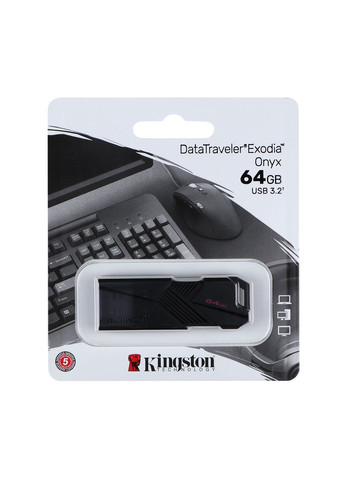 USB флеш-накопичувач 3.2 DataTraveler Exodia Onyx 64GB Чорний Kingston (364207069)