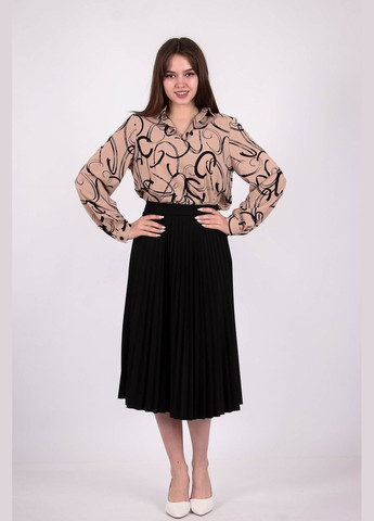 Светло-коричневая демисезонная блузка женская 053 рисунок черные креп капучино Актуаль