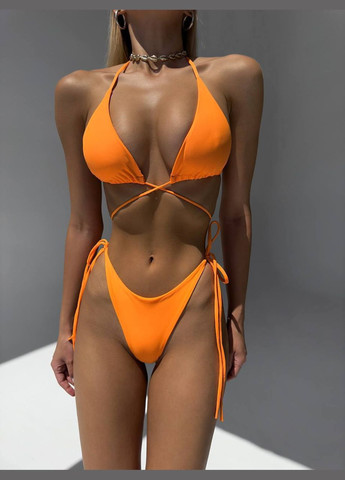 Кислотно-оранжевый летний яркий минималистичный купальник раздельный Vakko