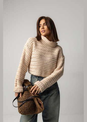 Кремовий демісезонний укорочений светр з ажурної в'язки - кремовий колір, one size (sku_241149) No Brand