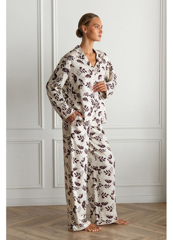 Бежевая всесезон пижамный костюм с брюками с кружевом felicity Forly