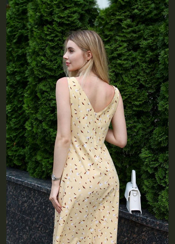 Світло-жовтий повсякденний, кежуал, вечірня мінімалістична легка сукня міді Vakko з квітковим принтом