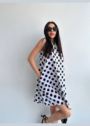 Білий сукня жіноча біла у великий горошок, вільного крою, без рукавів, з софту, легка та стильна No Brand в горошок