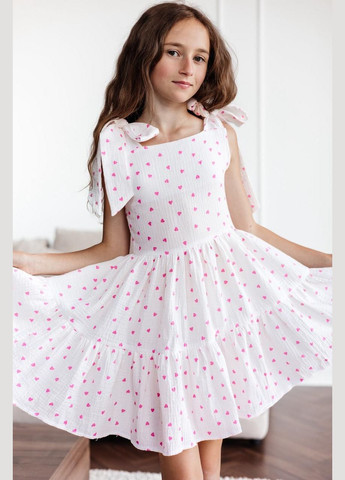 Белое летний сарафан для девочки на завязках бело-розовый Kodi (345734163)