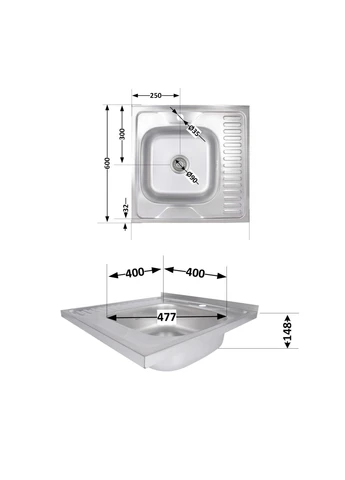 Кухонная мойка 0,6 мм Satin (BRIN6060RSAT06) Brinex 6060-R (388501524)