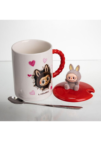 Фарфоровая чашка с крышкой и ложкой Labubu 300 (мл) подарочная кружка забавная для детей на подарок FM-35D (A-047608) Yiwu (369724036)