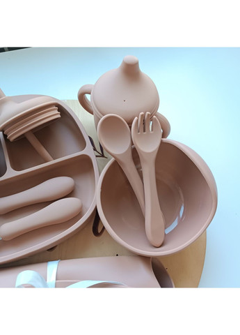 Набор посуды для малыша Шоколад 10 шт Подарочный набор посуды для малышей Силиконовая посуда для прикорма (0214) No Brand (368999974)