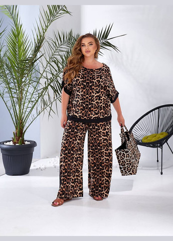 Женский костюм двойка с штапеля цвет черный принт New Trend (304988526)