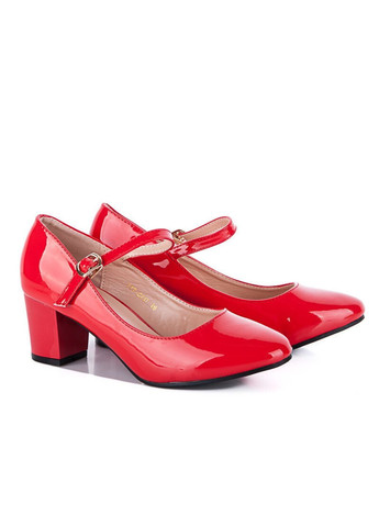 Красные туфли подростковые лаковые на каблуке с ремешком красные на каблуке Seven