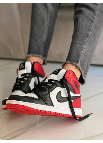 Чорні Осінні кросівки чоловічі nike air jordan 1 retro high black red white v2 найк аір джордан No Brand