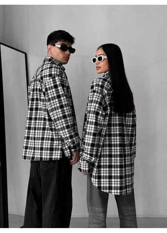 Черно-белая повседневный, классическая, домашний, кэжуал рубашка в клетку No Brand с длинным рукавом