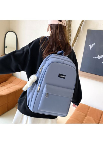 Рюкзак голубовато-синій з сірим з сумочками та пеналом в комплекті з мішечком КиП (277698334)
