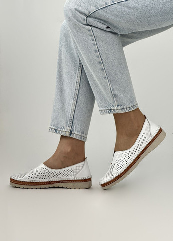 Женские балетки кожаные перфорированные Sherlock Soon | белые натуральная кожа (334587382)