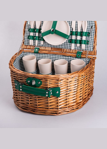 Корзина плетеная для пикника с посудой на 4 персоны 41х31х22 см набор посуды туристический для кемпинга LUGI (331162740)