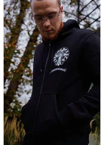 Чоловіча кофта демісезонна на блискавці чорна Chrome Hearts (379930881)