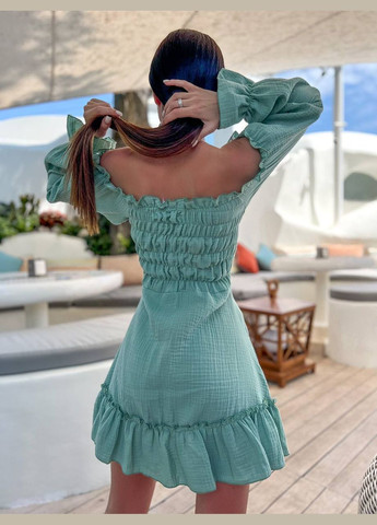 Оливковое женсокое платье муслин No Brand