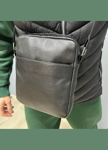 Чоловіча сумка через плече, барсетка з натуральної шкіри містка, чорна No Brand (354722029)