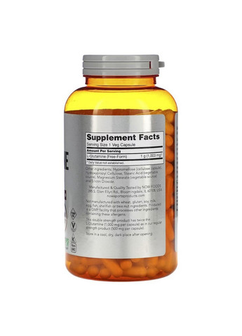 Амінокислота Sports L-Glutamine 1000 mg, 240 капсул Now (293419616)