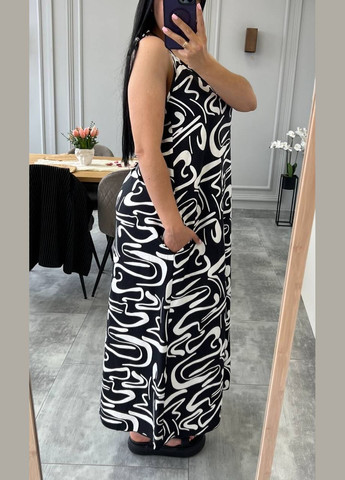 Летний женский женский сарафан макси льняной Style Point с абстрактным узором
