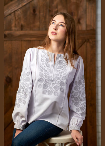 Біла жіноча вишиванка "козачка" на домотканому полотні сірого кольору Калина пряма домоткане полотно (315891118)