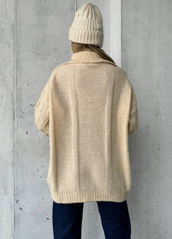 Кремовый зимний теплий вязанный свитер с шерстью Fame