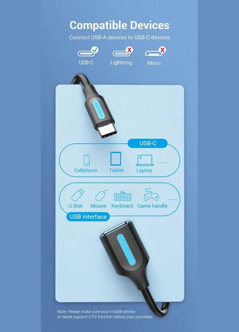 Кабель-Адаптер OTG USB 3.1 (Gen 1) C Male to A Female OTG Cable 0.15M Black PVC Type (CCVBB) Vention (300577543)