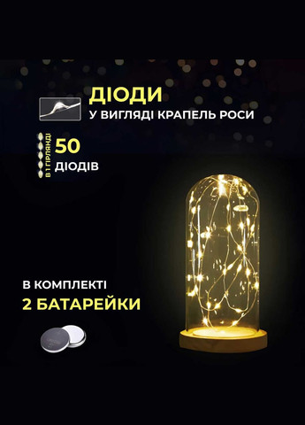 Світлодіодна гірлянда Роса 5 метрів на батарейках 50 led нитка на зеленому дроті жовта Garlando (315635842)