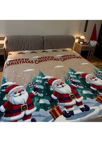 Плед-покрывало новогодний двусторонний евро 200х220 флис/овчина бежевый Санта Клаусы NOV3 Colorful Home (366959100)