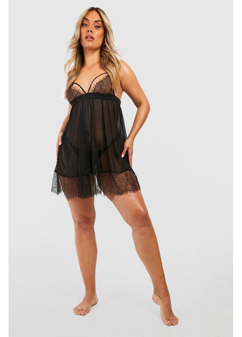 Чорний демісезонний комплект (пен'юар, стрінги) Boohoo