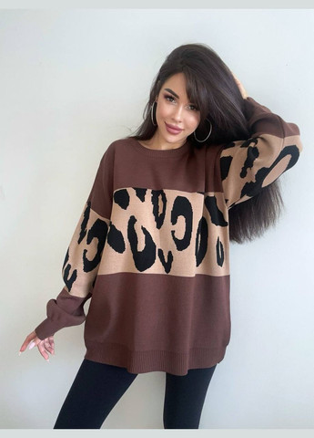 Коричневый демисезонный стильный оверсайз свитер Vakko