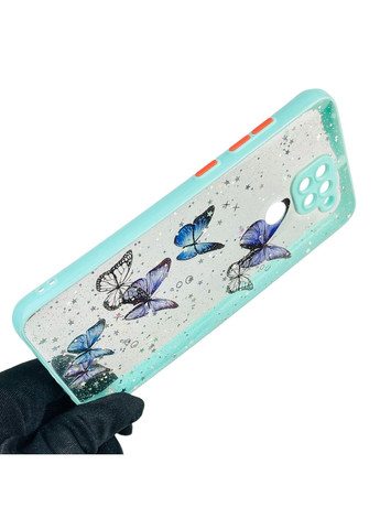 Чехол для Redmi Note 9 с блёстками с бабочками на сяоми редми нот 9 бирюзовый Xiaomi (366022596)