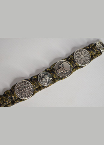 Браслет з вовком, шоломом жаху, вегвізиром та знаком Panisher з мельхіору ручного лиття + брелок у подарунок No Brand (345640659)