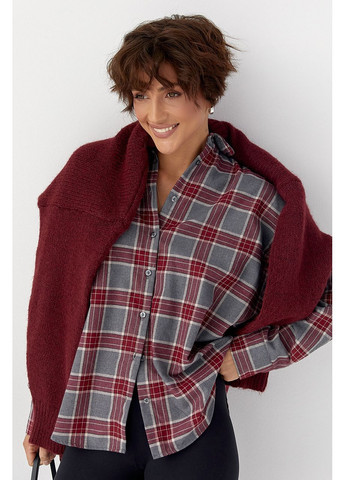 Сорочка у клітку з подовженою спинкою - темно-червоний колір Lurex (364967877)