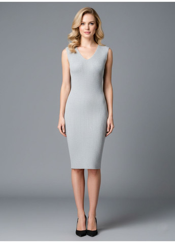 Серо-голубое кэжуал летнее плиссированное платье миди dg-56 черный Number Nine