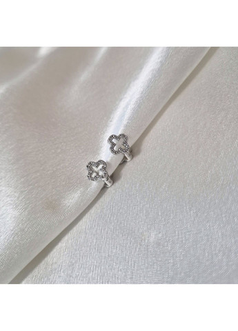 Серебряные серьги Клевер с Белыми камнями серебро 925 пробы Родированное 1623с 2.29г Nobrand (370438656)