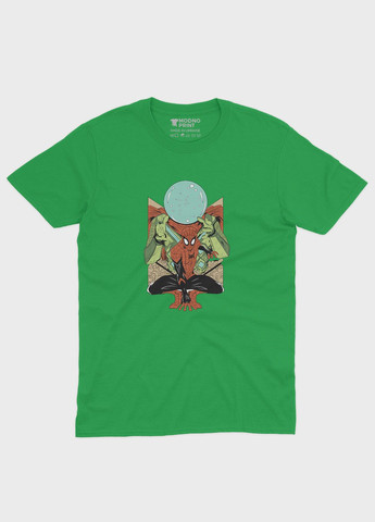 Зелена демісезонна футболка для хлопчика з принтом супергероя - людина-павук (ts001-1-keg-006-014-020-b) Modno