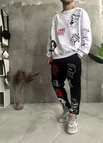 Костюм світшот штани чоловічий чорно-білий не утеплений No Brand (307151776)