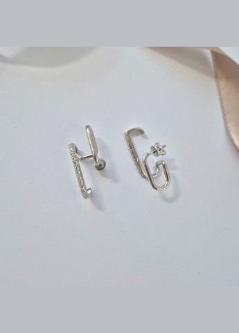 Серебряные серьги гвоздики на закрутках Двойные с Белыми камнями серебро 925 пробы Родированное 2418р 3.80г No Brand (335053831)