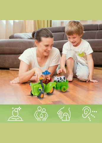 Детский музыкальный зеленый трактор HD 963 со съемным прицепом, музыкальными и световыми эффектами TK Group (338851448)