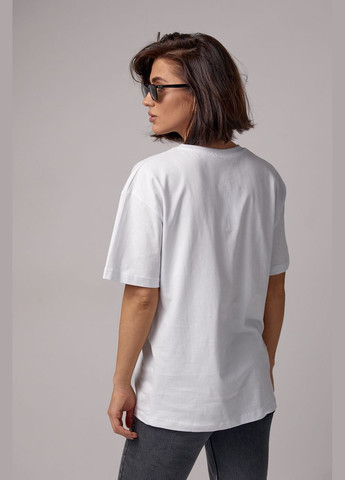 Белая летняя хлопковая женская футболка с надписью 22345 с коротким рукавом Lurex