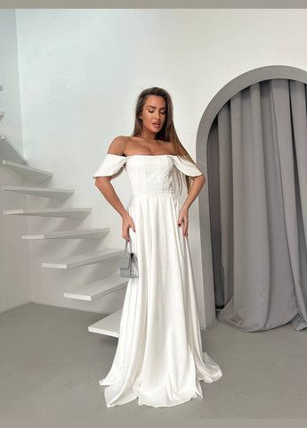 Білий святковий, коктейльна, вечірня вечірня корсетна сукня з спідницею-сонце, з відкритими плечима, з пишною спідницею, з корсетом Україна