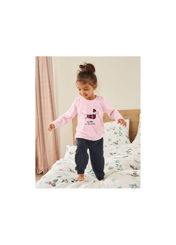 Розовая всесезон пижама махровая для девочки лонгслив + брюки Lupilu