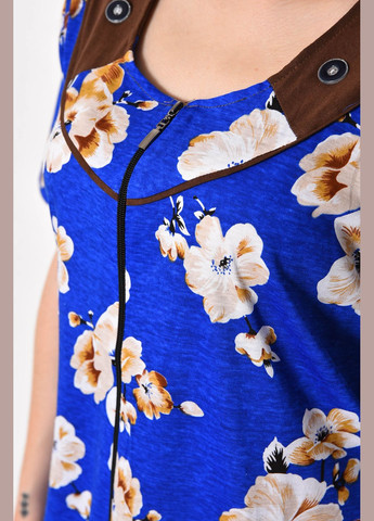 Халат жіночий напівбатальний з квітковим принтом синього кольору Let's Shop (280777156)