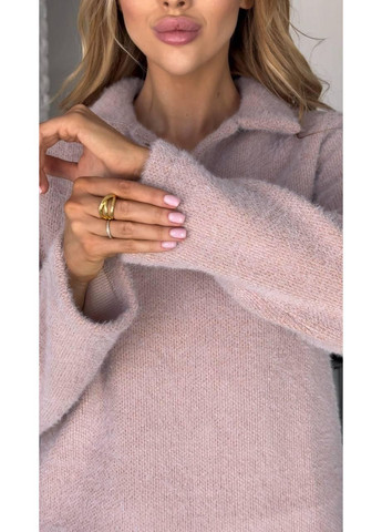 Пудровый зимний свитер женский поло альпака теплый мягкий оверсайз на зиму пуловер JUGO Atel 079