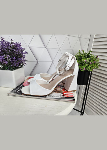 Босоніжки білі на широкому підборі з ремінцем застібкою No Brand (336386728)