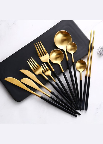 Ложка десертная золотого цвета с черной ручкой из нержавейки. Приборы для ресторанов кафе и дома REMY-DECOR (293152693)