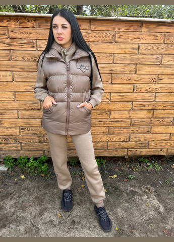 Женский прогулочный костюм-тройка на флисе с жилеткой в цвете капуччино Raw костюм-трійка (315762876)