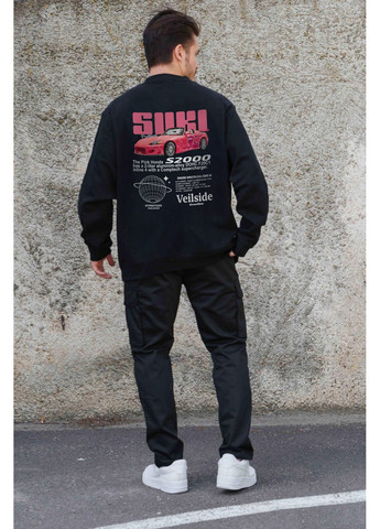 Чорний чоловічий утеплений оверсайз світшот на флісі з принтом suki Without однотонний без декору (361057489)